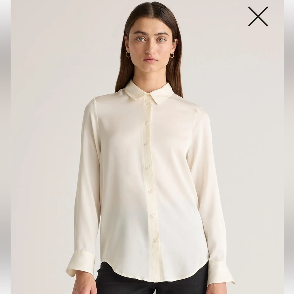 Quince Washable Stretch Silk Blouse in Ivory, XS, Like New!